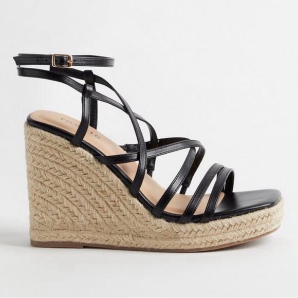 Torrid Strappy Platform Wedge Sandal - Black Faux Leather- Size 8.5-Brand New - Picture 2 of 6